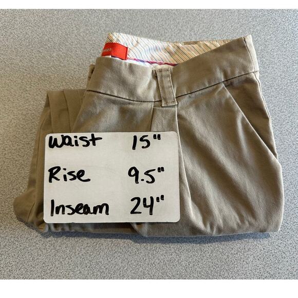 Cartonnier Sz 4 Crop Cuffed Pleated Chinos Khaki Stretchy Trouser Neutral Anthro - Picture 6 of 11